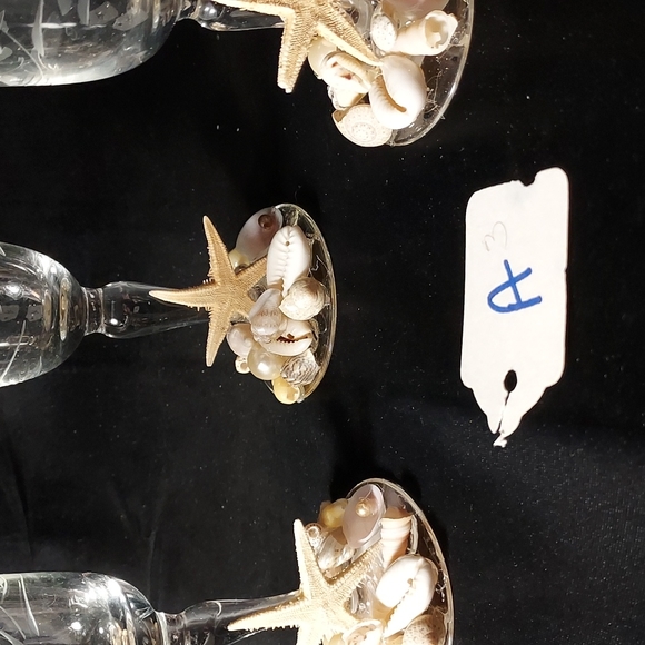 Handmade Shell Art Cognac Glasses Set of 4 Etched Floral Design - Picture 3 of 7